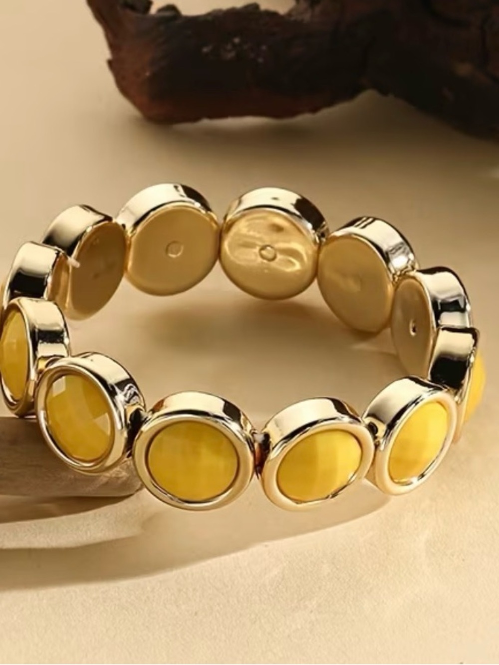 Elegant Gold-Tone Yellow Stone Stretch Bracelet - Women Jewelry